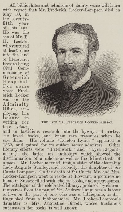 Den afdøde hr. Frederick Locker-Lampson (gravering) af English School