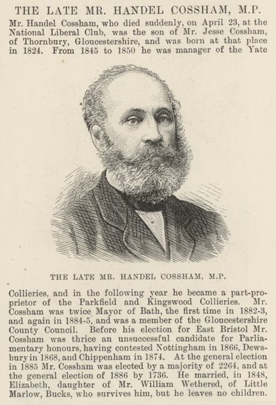 Afdøde hr. Handel Cossham, MP (gravering) af English School