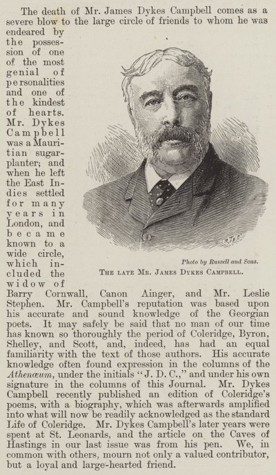 Der verstorbene Mr. James Dykes Campbell (Gravur) von English School