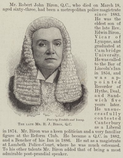 Den afdøde hr. R J Biron, QC (gravering) af English School