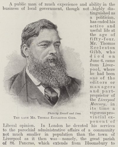 Den afdøde hr. Thomas Eccleston Gibb (gravering) af English School