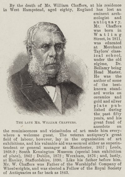 Den afdøde hr. William Chaffers (gravering) af English School