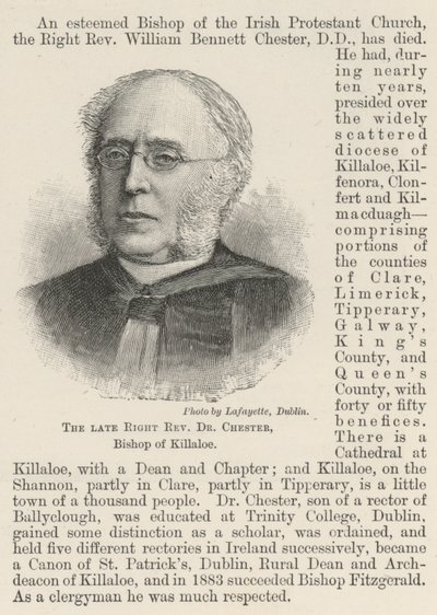 Den afdøde højre pastor Dr. Chester, biskop af Killaloe (gravering) af English School