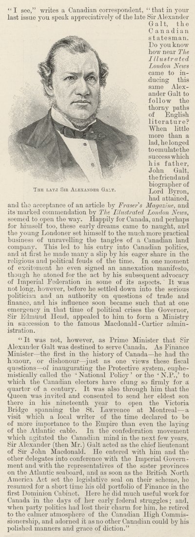 Den afdøde Sir Alexander Galt (gravering) af English School