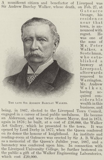 Den afdøde Sir Andrew Barclay Walker (gravering) af English School