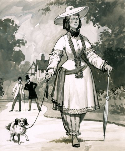 Den midt-victorianske mode for damer iført bloomers blev opfundet af en fru Bloomer af English School