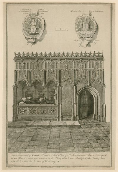 Monumentet af Raherus, grundlægger og første prior af St Bartholomews Priory og Hospital i år 1123 af English School