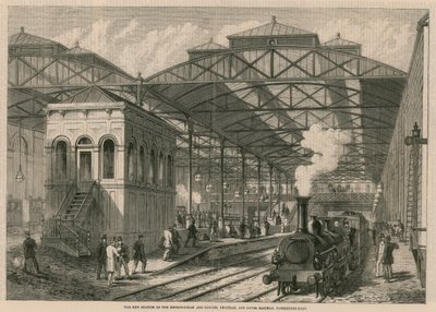Den nye station for Metropolitan og London, Chatham og Dover jernbanen, Farringdon Road, London af English School