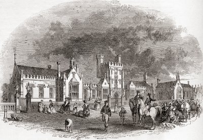 Den gamle Bedford School, som den blev genopbygget i slutningen af 1800-tallet, fra Old England: A Pictorial Museum, pub. 1847 af English School
