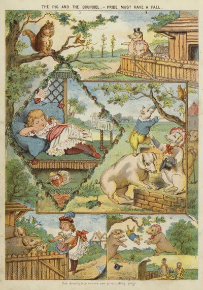 Grisen og egernet - stolthed skal have et fald (chromolitho) af English School