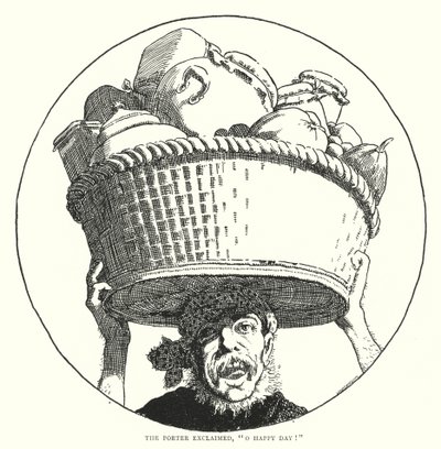 Portieren udbrød: "Åh, lykkelige dag!" (gravering) af English School