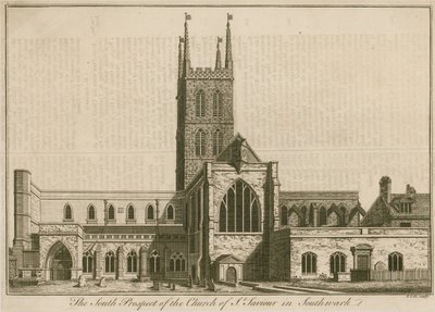 Den sydlige udsigt til St Saviours, Southwark, London af English School
