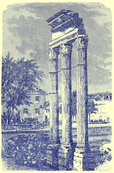 De tre søjler ved Castor-templet, illustration fra History of Rome af Victor Duruy, udgivet 1884 (digitalt forbedret billede) af English School