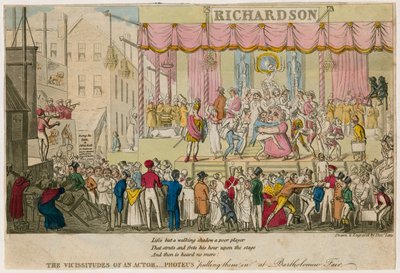 Omskiftelserne af en skuespiller, Proteus, der trækker dem ind på Bartholomew Fair, London af English School