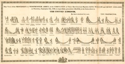 Udsigten over processionen i Westminster Abbey ved kroningen af kong William IV og dronning Adelaide af English School