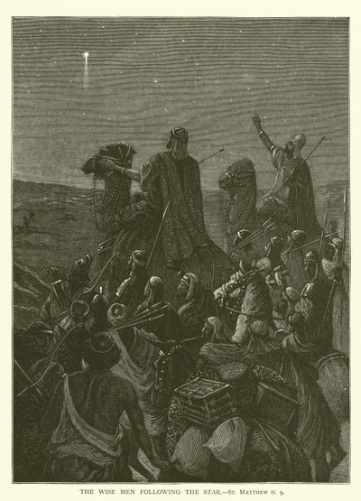 De vise mænd følger stjernen, St. Mattæus II, 9 (gravering) af English School