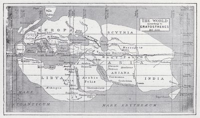 Verden ifølge Eratosthenes, BC 220 (litho) af English School