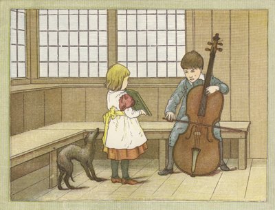 Den unge musiker (farvelitografi) af English School