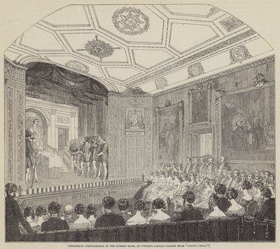 Teaterforestilling i Rubens Room, på Windsor Castle (gravering) af English School