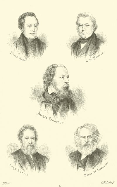 Thomas Hood, Lord Macaulay, Alfred Tennyson, Lord Lytton, Henry W Longfellow af English School