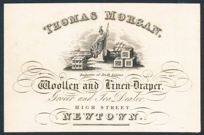Thomas Morgan, uld- og hørdraper, købmand og tehandler, handelskort af English School