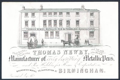 Thomas Newey, producent af metalliske kuglepenne, handelskort af English School