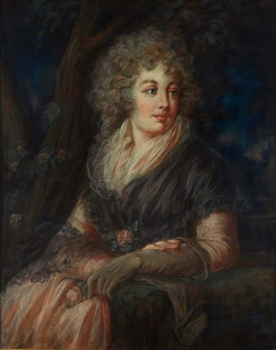 Tre kvart længde portræt af en dame i det attende århundrede kjole (pastel) af English School