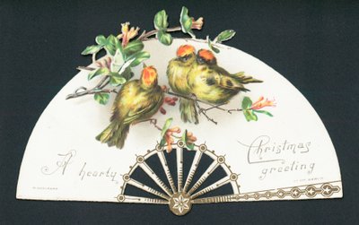 Tre små fugle sidder på ventilator, julekort af English School