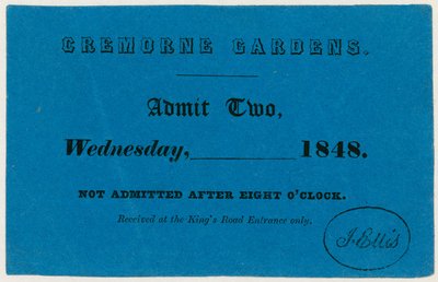 Billet til Cremorne Gardens, London, 1848 af English School
