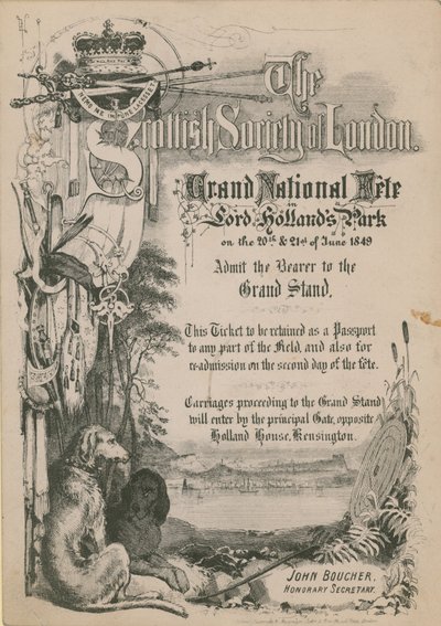 Billet til Spanish Society of London Grand National Fete i Lord Hollands Park af English School