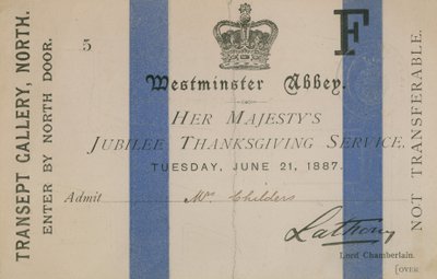 Billet til Hendes Majestæts jubilæums-takkefest af English School