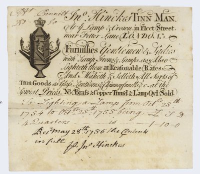 Blikmand, John Hinckes, handelskort af English School