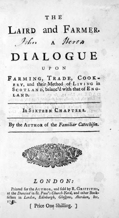Titelblad til Laird and Farmer af forfatteren til den kendte katekismus, udgivet 1750 af English School