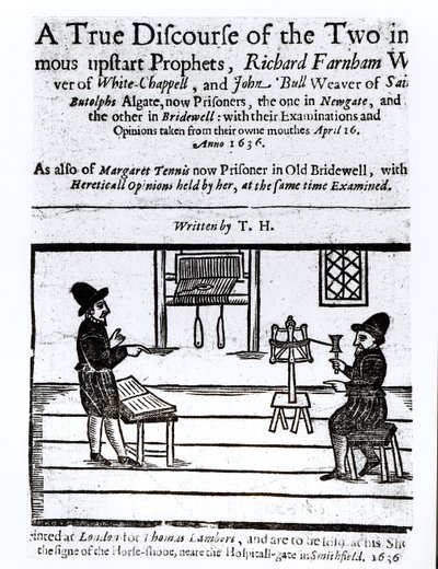Titelside på A True Discourse of the Two Infamous Prophets, Richard Farnham, Weaver, of White-Chapel, og John Bull, Weaver, of Saint Botolphs, Algate af T.H 1636 af English School