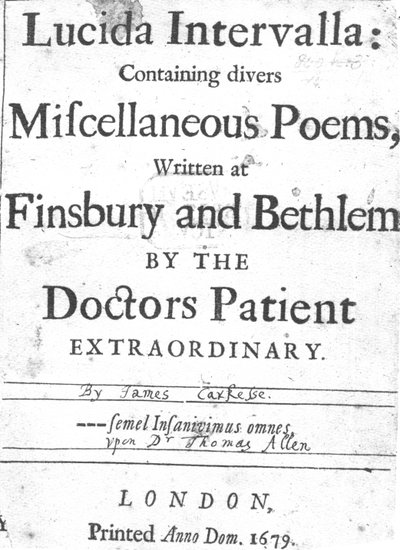 Titelside til Lucida Intervalla af James Carkesse, udgivet 1679 (trykt papir) af English School