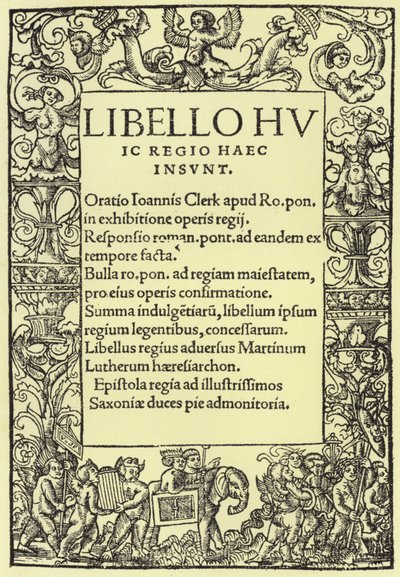 Titelside på Henrik VIIIs forsvar af den romersk-katolske tro af English School