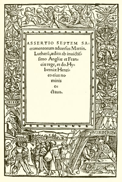 Titelblad til Henrik VIIIs bog mod Luther af English School