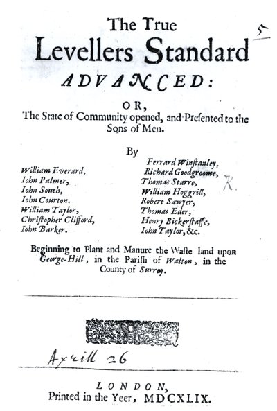 Titelsiden til The True Levellers Standard, udgivet 26. april 1649 af English School