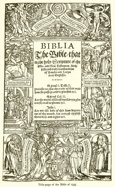 Titelblad til Bibelen fra 1535 af English School