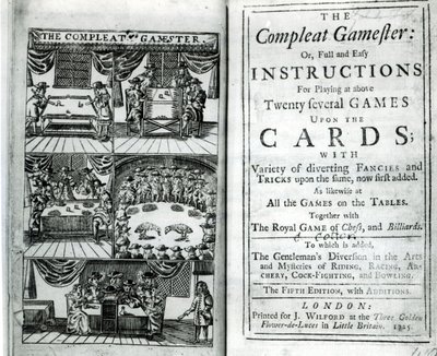 Titelside på den femte udgave af The Compleat Gamester, tilskrevet Charles Cotton (1630-87), pub. 1725 af English School