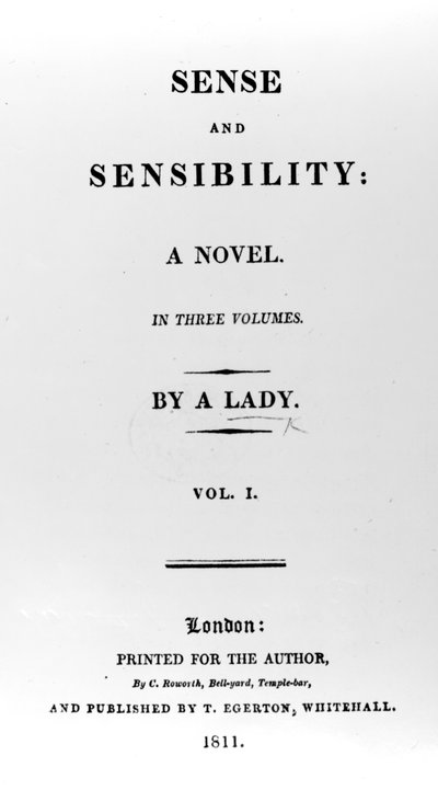 Titelside til Sense and Sensibility af Jane Austen, første udgave, 1811 af English School