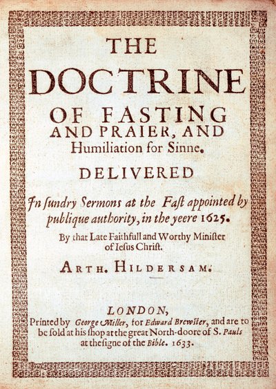 Titelseite zu The Doctrine of Fasting von Arthur Hildersam, 1633 von English School