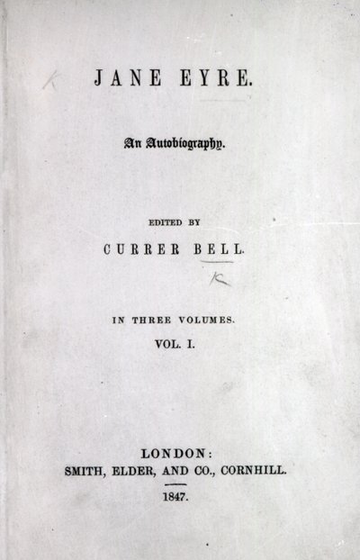 Titelside til den første udgave af Jane Eyre af Charlotte Bronte, 1847 (tryk) af English School