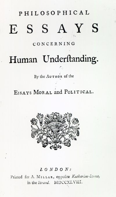 Titelblad for Philosophical Essays Concerning Human Understanding af David Hume, 1748 (print) af English School