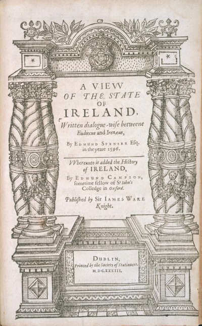 Titelblad til A View of the State of Irelande og The Historie of Irelande, 1633 af English School