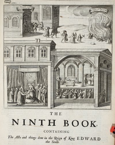 Titelseite zum neunten Buch, Illustration aus Acts and Monuments von John Foxe, neunte Ausgabe, veröffentlicht 1684 von English School