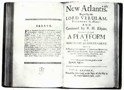 Titelsider til Francis Bacons New Atlantis, udgave udgivet i 1660 (print) af English School