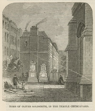 Oliver Goldsmiths grav i kirkegården i det indre tempel af English School