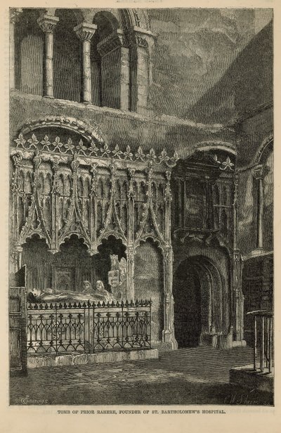Grav af Prior Rahere, grundlægger af St Bartholomews Hospital af English School