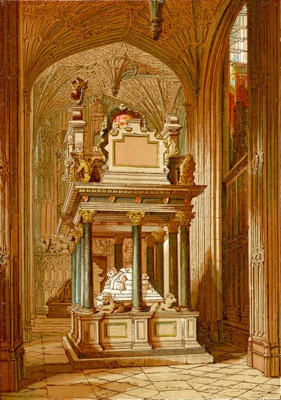 Dronning Elizabeths grav, Westminster Abbey (koloreret stik) af English School